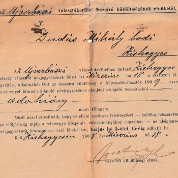 A választókerület összeíró küldöttség elnökétől